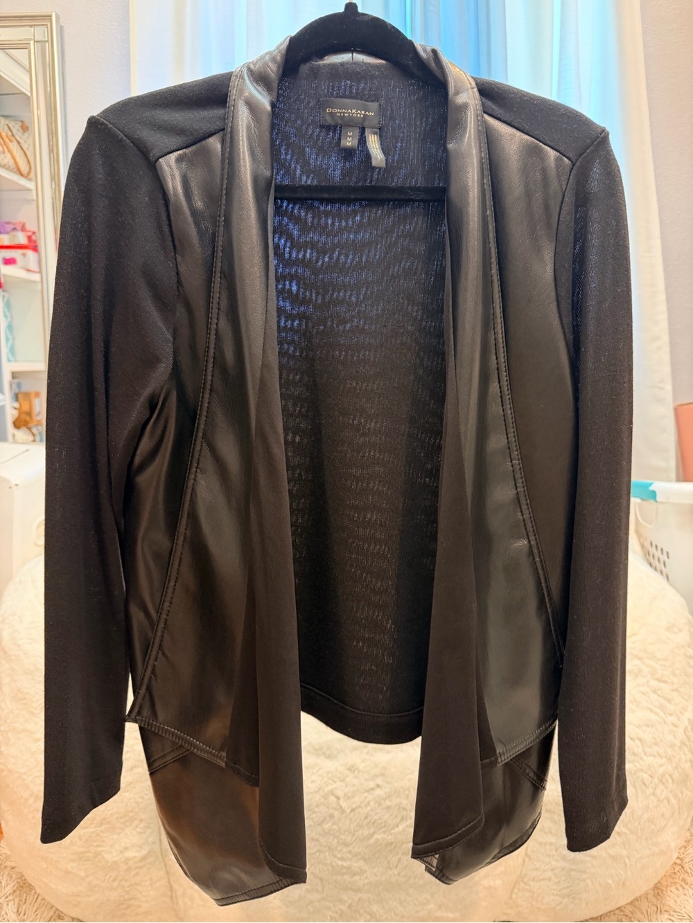 Donna Karan Black Open-Front Mixed-Media Blazer